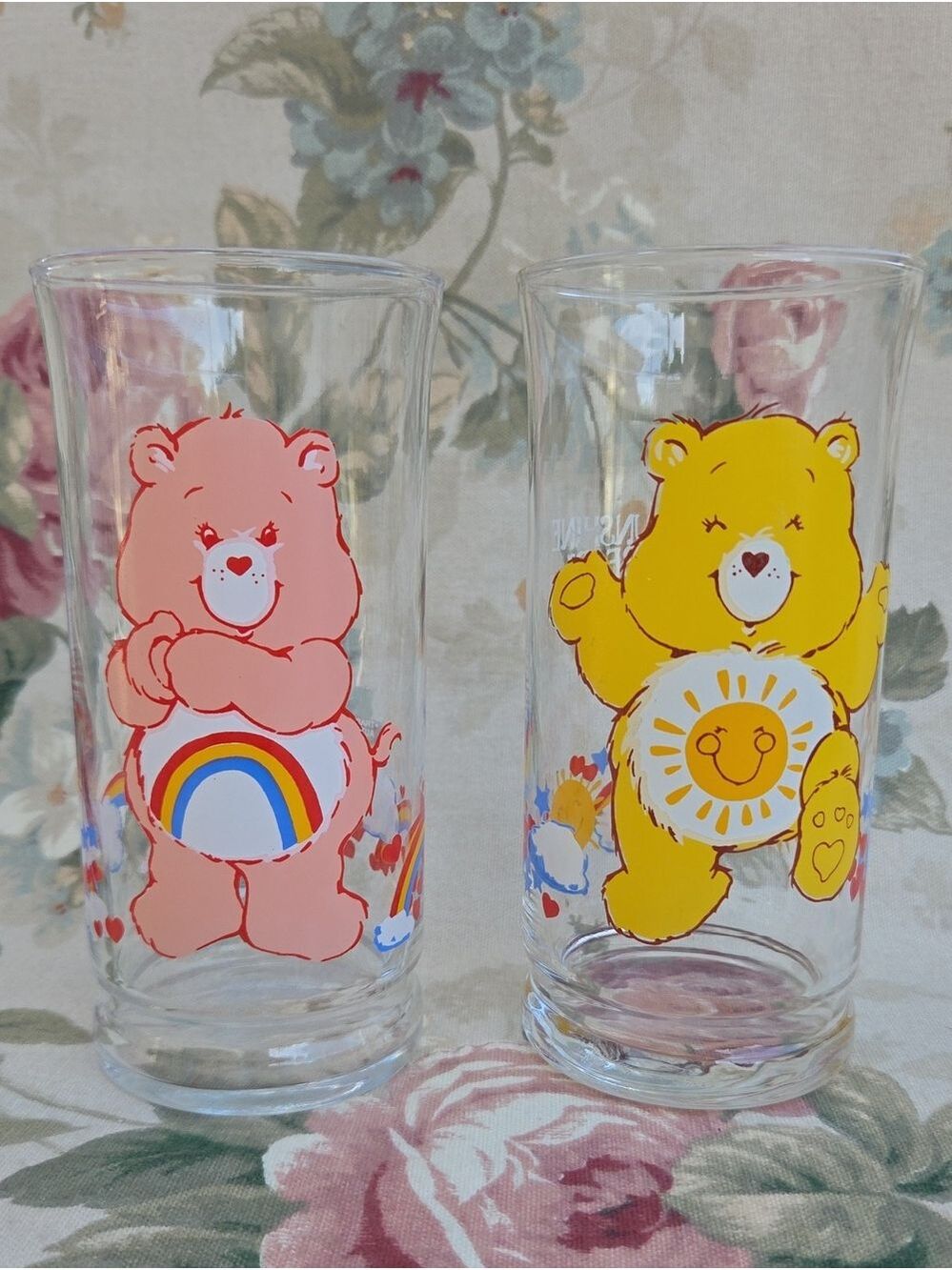 Vintage Care Bears Glass Tumbler Pair with Cheer and Funshine Bears